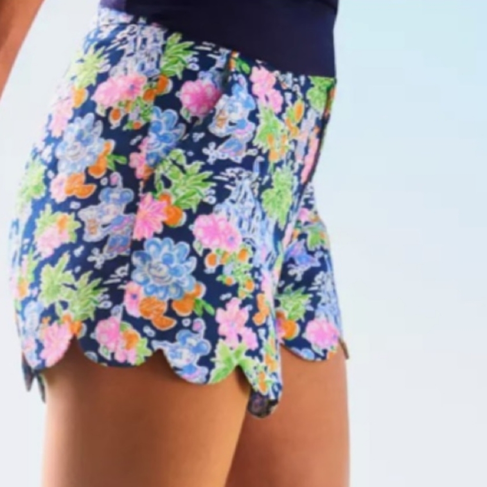 Lilly Pulitzer Floral High Waist Shorts - Navy, Pink, Green
